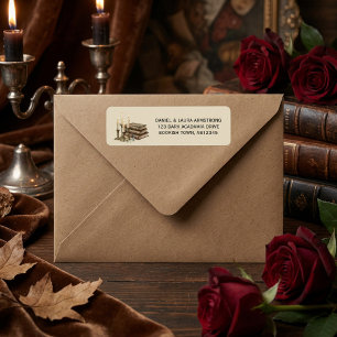 Vintage Dark Academia Book Stack Return Address Label