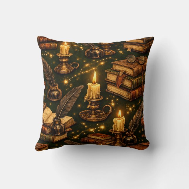 Vintage Dark Academia Magic Books  Throw Pillow (Back)