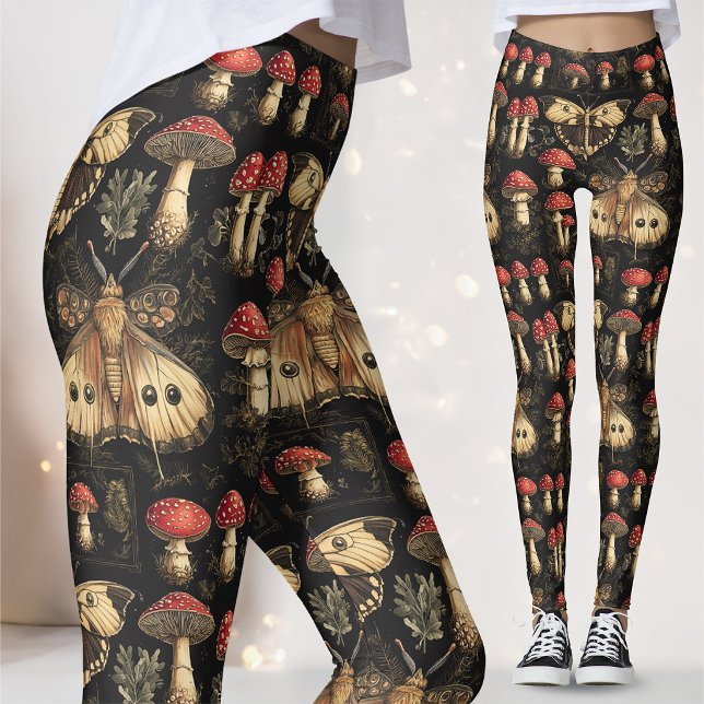 Vintage Dark Academia Moth Mushroom Pattern Gothic Leggings (Creator Uploaded)