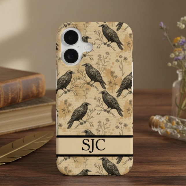 Vintage Dark Academia Raven iPhone Case (Gothic raven vintage Iphone case)