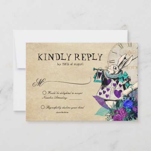 Vintage Dark Alice in Wonderland Wedding RSVP Card