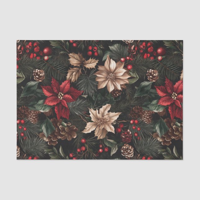 Vintage Dark and Moody Christmas Holiday Tissue Paper (Front)