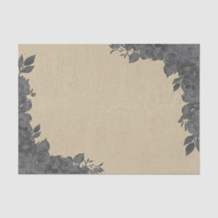 Vintage Dark Black Floral Roses & Kraft Rustic Tissue Paper