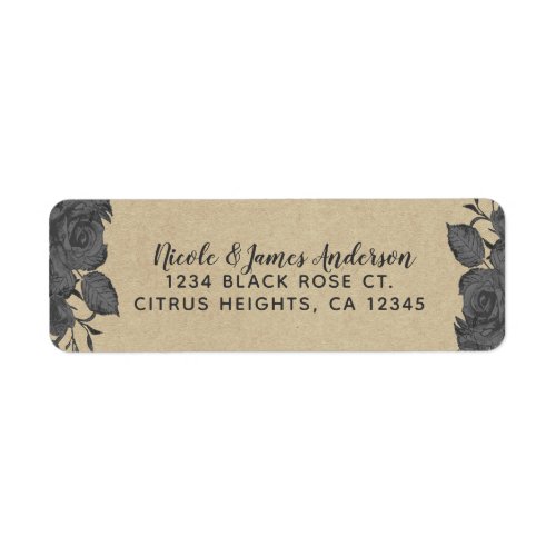 Vintage Dark Black Floral Roses  Kraft Wedding Label