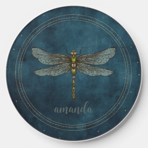 Vintage Dark Blue Celestial Mystical Dragonfly  Wireless Charger
