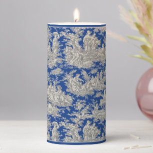 Vintage Dark Blue French Toile de Jouy Pillar Candle