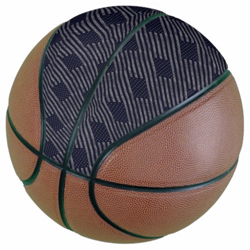 Vintage Dark Blue Grunge American Flag Pattern Basketball