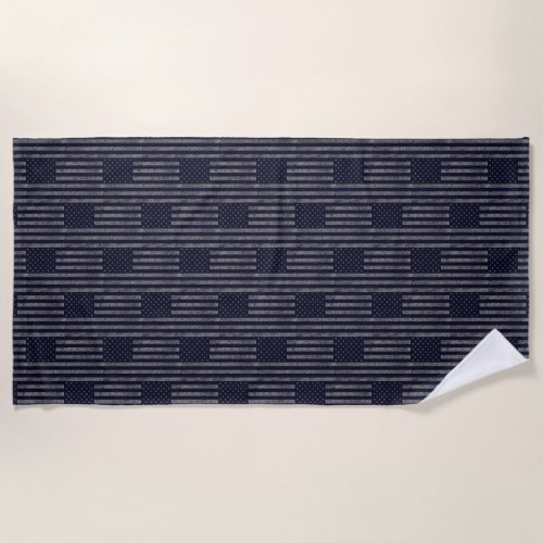 Vintage Dark Blue Grunge USA American Flag Pattern Beach Towel