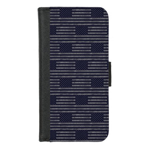 Vintage Dark Blue Grunge USA American Flag Pattern iPhone 87 Wallet Case
