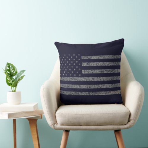 Vintage Dark Blue Grunge USA American Flag Throw Pillow