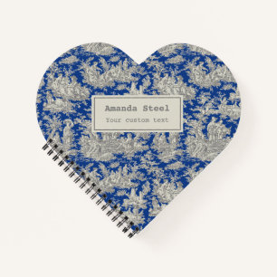 Vintage Dark Blue Toile de Jouy Heart Notebook