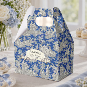 Vintage Dark Blue Toile de Jouy Monogram Favor Boxes
