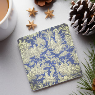 Vintage Dark Blue Toile de Jouy Scenic Stone Coaster