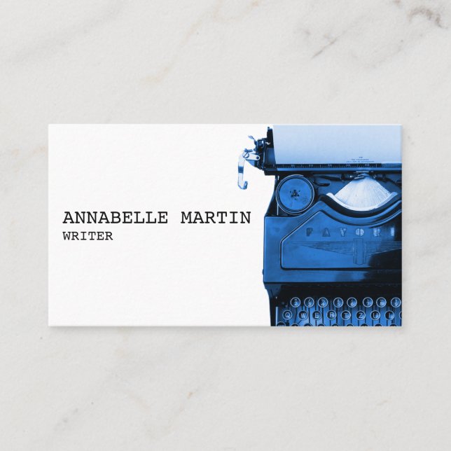 Vintage Dark Blue Typewriter Business Card (Front)