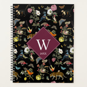 Vintage Dark Botanical Animals Forest Monogram Planner