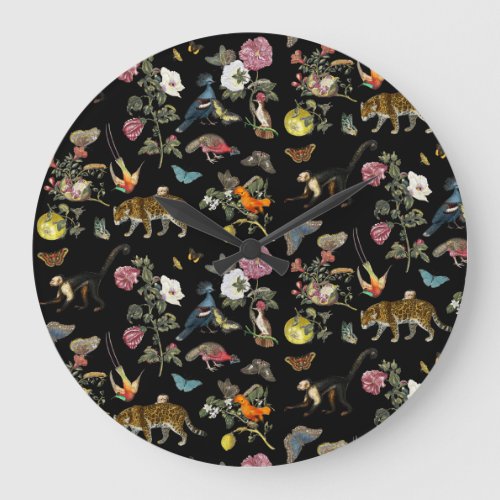 Vintage Dark Botanical Wild Animals in Forest Large Clock