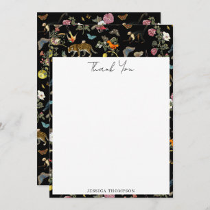 Vintage Dark Botanical Wild Animals in Forest Thank You Card