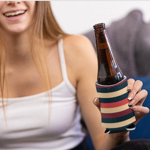 Vintage Dark Brown and Green Stripes Can Cooler