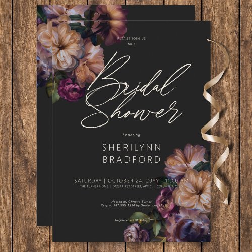 Vintage Dark Burgundy  Gold Floral Bridal Shower Invitation