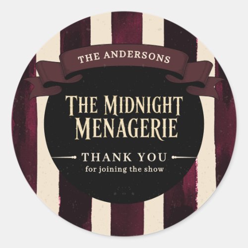 Vintage Dark Circus Halloween Party Thank You Classic Round Sticker
