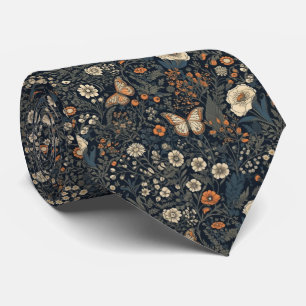 Vintage Dark Cottagecore Floral Butterfly Neck Tie