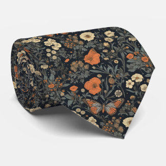Vintage Dark Cottagecore Floral Butterfly Neck Tie