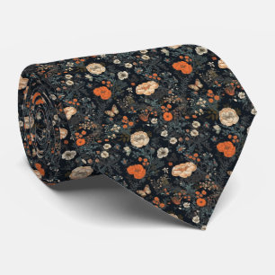 Vintage Dark Cottagecore Floral Butterfly Neck Tie