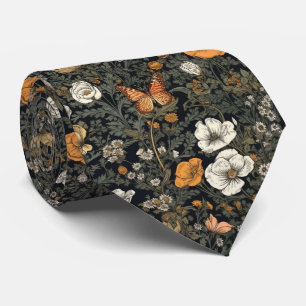 Vintage Dark Cottagecore Floral Butterfly Neck Tie