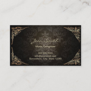 Vintage Dark Damask Music Composer Business Card