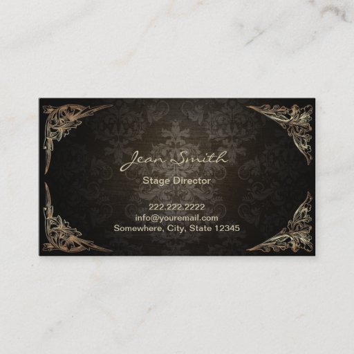 Customizable Vintage Dark Damask Stage Director Business Card Template
