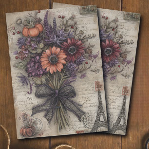 Vintage Dark Fall Floral Bouquet Paris Decoupage Tissue Paper