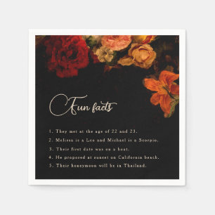Vintage Dark Floral Fun Facts Wedding Napkins