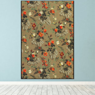 Vintage Dark Floral Orange Rose Botanical Pattern Canvas Print