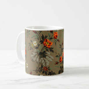 Vintage Dark Floral Orange Rose Botanical Pattern Coffee Mug