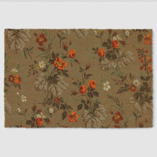 Vintage Dark Floral Orange Rose Botanical Pattern Fiber Doormat