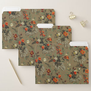 Vintage Dark Floral Orange Rose Botanical Pattern File Folder