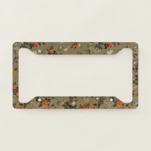 Vintage Dark Floral Orange Rose Botanical Pattern License Plate Frame
