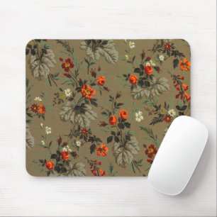 Vintage Dark Floral Orange Rose Botanical Pattern Mouse Pad