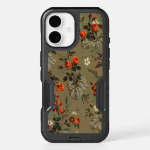 Vintage Dark Floral Orange Rose Botanical Pattern iPhone 16 Case