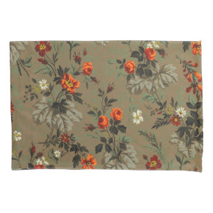 Vintage Dark Floral Orange Rose Botanical Pattern Pillow Case