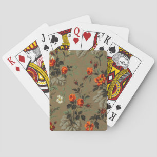 Vintage Dark Floral Orange Rose Botanical Pattern Poker Cards