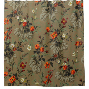 Vintage Dark Floral Orange Rose Botanical Pattern Shower Curtain