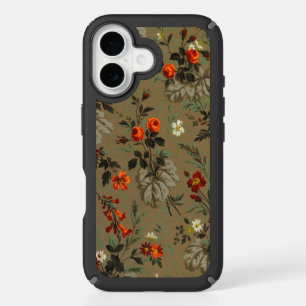 Vintage Dark Floral Orange Rose Botanical Pattern iPhone 16 Case