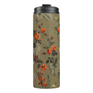 Vintage Dark Floral Orange Rose Botanical Pattern Thermal Tumbler