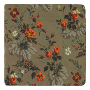 Vintage Dark Floral Orange Rose Botanical Pattern Trivet