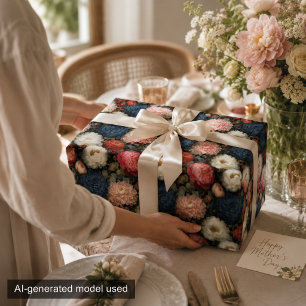 Vintage Dark Floral Peony Dahlia Pink Pattern Wrapping Paper Sheets