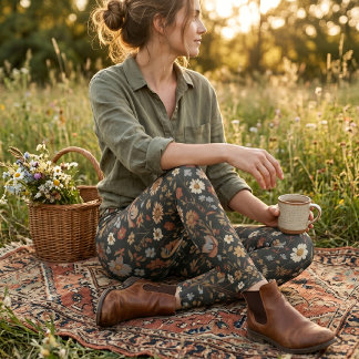 Vintage Dark Floral Wildflower Leggings