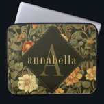Vintage Dark Floral William Morris Monogram Laptop Sleeve<br><div class="desc">This simple yet elegant design features a dark, elegant William Morris inspired floral pattern in sage green, soft gold, and rich rust on a black background. Keep your laptop or tablet protected with style. Add a name to personalize it. Makes a great Christmas or Mother's Day gift. Created by Simply...</div>