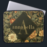 Vintage Dark Floral William Morris Monogram Laptop Sleeve<br><div class="desc">This simple yet elegant design features a dark, elegant William Morris inspired floral pattern in sage green, soft gold, and rich rust on a black background. Keep your laptop or tablet protected with style. Add a name to personalize it. Makes a great Christmas or Mother's Day gift. Created by Simply...</div>