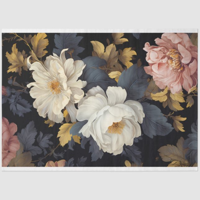 Vintage Dark Florals  Tissue Paper (Front)